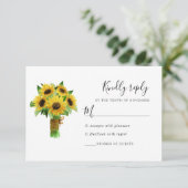 Zonnebloem en blush blauwe bruiloft reactie kaart (Staand voorkant)