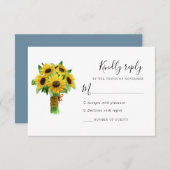 Zonnebloem en blush blauwe bruiloft reactie kaart (Voorkant / Achterkant)