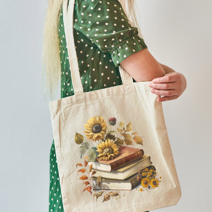 Zonnebloem en boeken Canvas tas