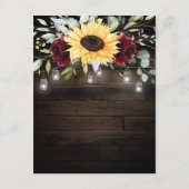 Zonnebloem en Bourgondiërode Roos Rustieke Bruilof Informatiekaartje (Achterkant)