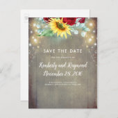 Zonnebloem en Bourgondische rode roos Herfst Save  Aankondigingskaart (Voorkant / Achterkant)