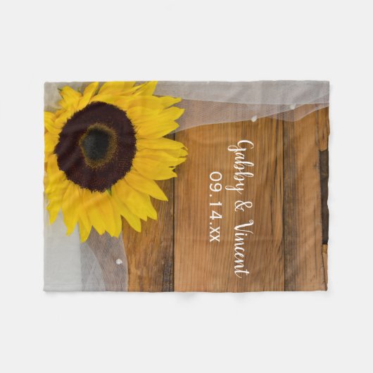 Zonnebloem en Bruids Sluier Landelijke Bruiloft Fleece Deken (Voorkant (Horizontaal))