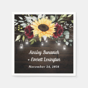 Zonnebloem en bruidsroze roodroodbruin huwelijk servet