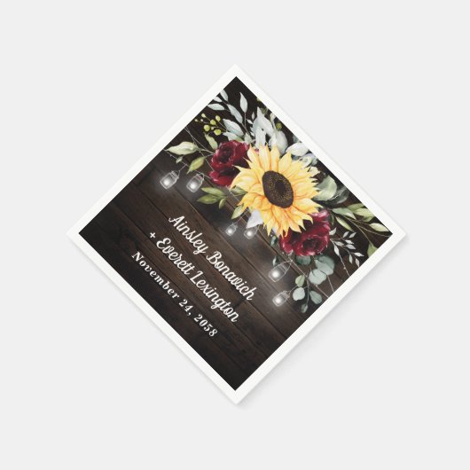 Zonnebloem en bruidsroze roodroodbruin huwelijk servet (Hoek)