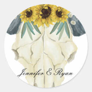 Zonnebloem en Bull Skull Bruiloft Sticker