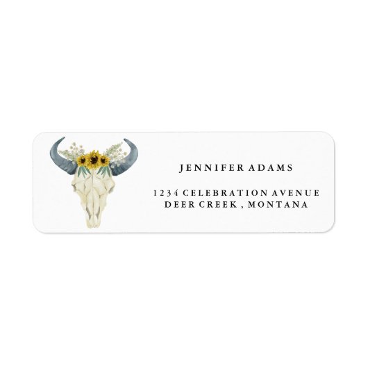 Zonnebloem en Bull Skull Retouradres Labels (Voorkant)
