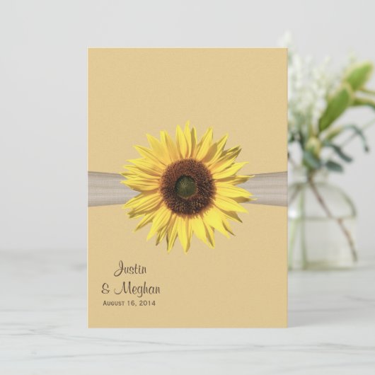Zonnebloem en Burlap bruiloft Kaart (Staand voorkant)