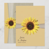 Zonnebloem en Burlap bruiloft Kaart (Voorkant / Achterkant)