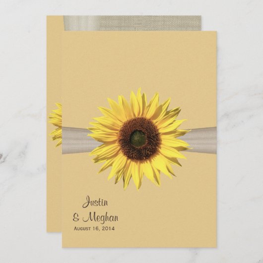 Zonnebloem en Burlap bruiloft Kaart (Voorkant / Achterkant)