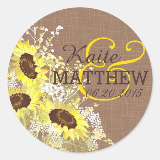 Zonnebloem en Burlap Bruiloft Label (Voorkant)