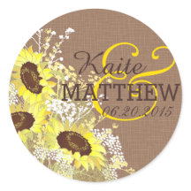 Zonnebloem en Burlap Bruiloft Label