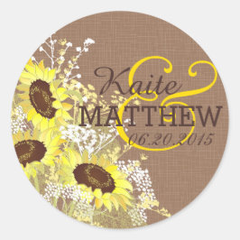 Zonnebloem en Burlap Bruiloft Label