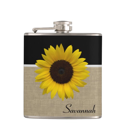 Zonnebloem en Burlap Heupfles (Voorkant)