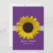 Zonnebloem en Burlap Paarse bruiloft Kaart (Voorkant)