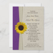 Zonnebloem en Burlap Paarse bruiloft Kaart (Achterkant)