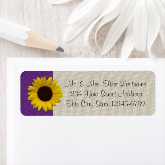 Zonnebloem en Burlap Paarse Etiket (Insitu)