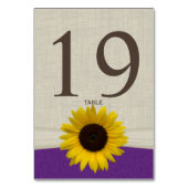 Zonnebloem en Burlap Paarse tafel Nummer Kaart (Achterkant)