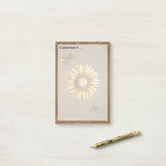 Zonnebloem en Butterflies Elegant Post-it® Notes (Op bureau)