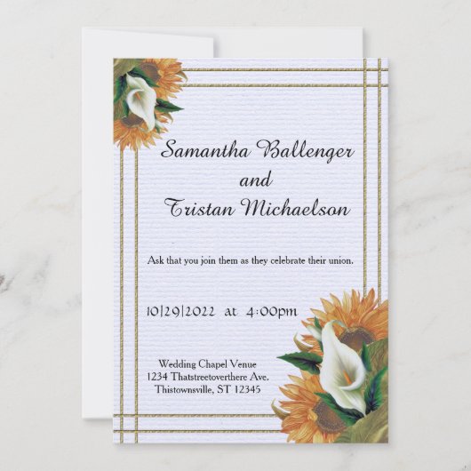 Zonnebloem en Calla Lily Summer Wedding Invitation Kaart (Voorkant)