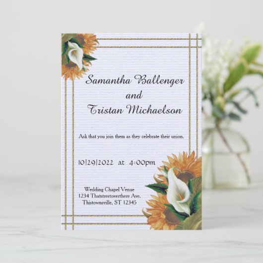 Zonnebloem en Calla Lily Summer Wedding Invitation Kaart (Staand voorkant)