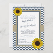 Zonnebloem en Chevron Navy Blue Rustic Wedding Kaart (Voorkant)