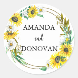 Zonnebloem en Daisies Wreath Wedding Envelope Seal Ronde Sticker
