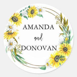 Zonnebloem en Daisies Wreath Wedding Envelope Seal Ronde Sticker