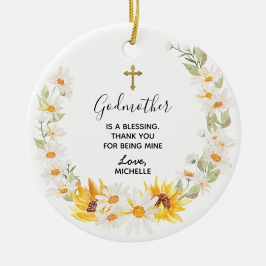 Zonnebloem en Daisy Wreath Floral Godmoeder keepom Keramisch Ornament (Voorkant)