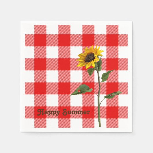 Zonnebloem en dame bug op buffel plaid servet (Voorkant)