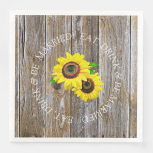 Zonnebloem en Distressed Wood Wedding Servet