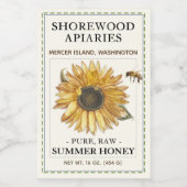 Zonnebloem en Donkergrens van de zomer, honing 2x3 Voedselcontainer Etiket (Enkel label)