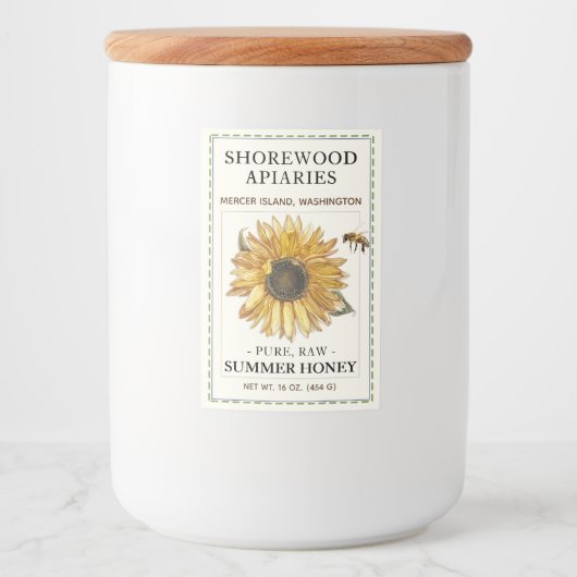 Zonnebloem en Donkergrens van de zomer, honing 2x3 Voedselcontainer Etiket (Voorkant)
