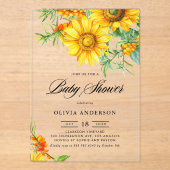 Zonnebloem en Duindoorn Baby Shower Acryl Uitnodigingen (Voorkant)