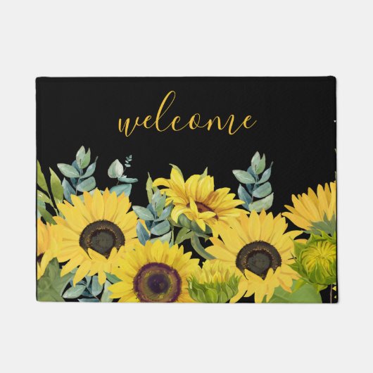 Zonnebloem en Eucalyptus Aquarel Kunst Welkom Deurmat (Voorkant)