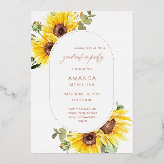 Zonnebloem en Eucalyptus Floral Gradual Party Folie Uitnodiging (Voorkant)