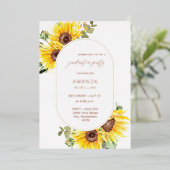 Zonnebloem en Eucalyptus Floral Gradual Party Folie Uitnodiging (Staand Voorkant)