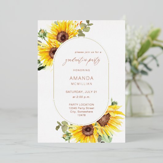 Zonnebloem en Eucalyptus Floral Gradual Party Folie Uitnodiging (Staand Voorkant)