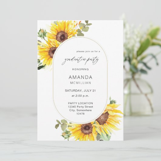 Zonnebloem en Eucalyptus Floral Gradual Party Kaart (Staand voorkant)