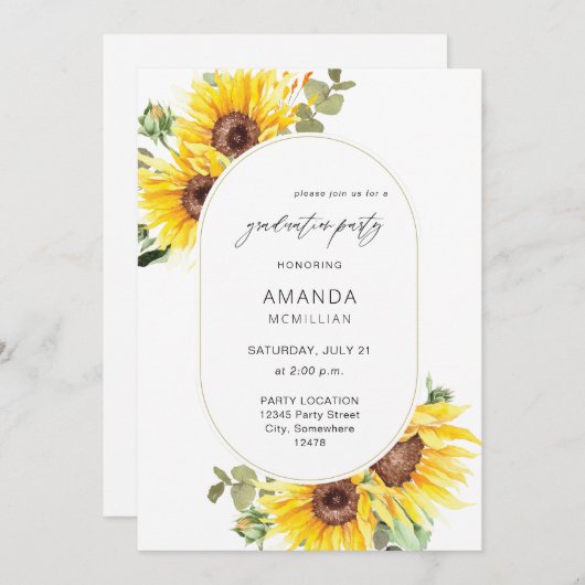 Zonnebloem en Eucalyptus Floral Gradual Party Kaart (Voorkant / Achterkant)