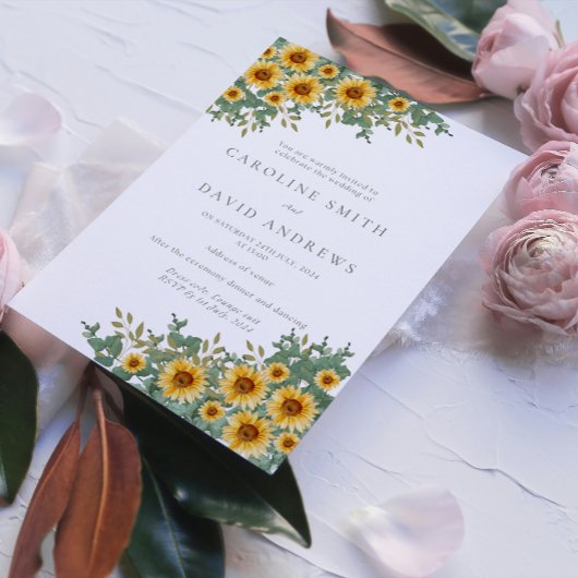 Zonnebloem en Eucalyptus Huwelijksuitnodiging Kaart