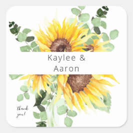 Zonnebloem en Eucalyptus Mod Floral Hartelijk dank Vierkante Sticker