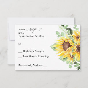 Zonnebloem en Eucalyptus MOD Floral no Meal RSVP Kaartje