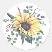 Zonnebloem en eucalyptus ronde sticker (Voorkant)