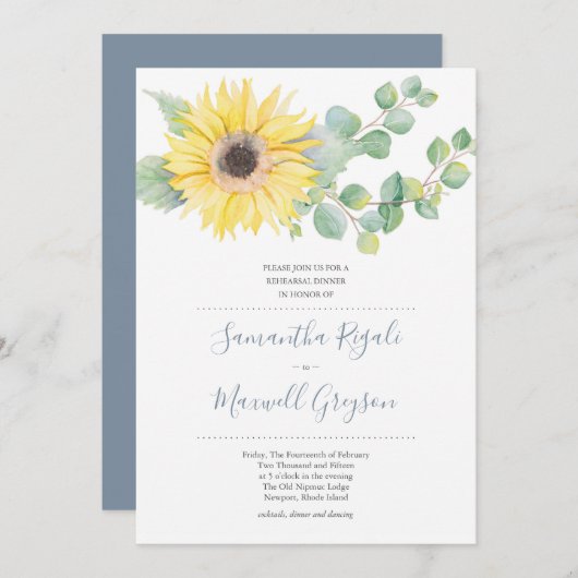 Zonnebloem en Eucalyptus Weddenschap Kaart (Voorkant / Achterkant)