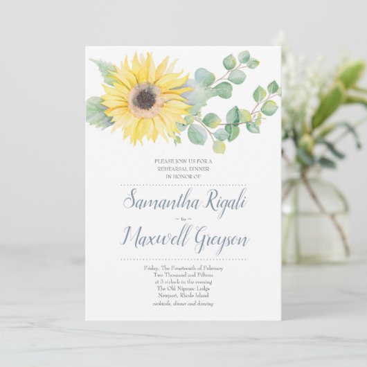 Zonnebloem en Eucalyptus Weddenschap Kaart (Staand voorkant)