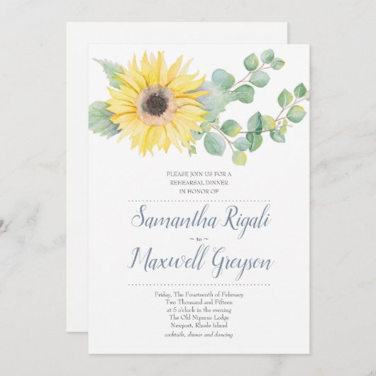 Zonnebloem en Eucalyptus Weddenschap Kaart (Voorkant / Achterkant)