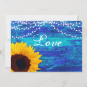 Zonnebloem en Fairy Lights Blauwe Bruiloft uitnodi Kaart (Achterkant)