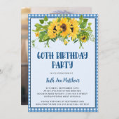 Zonnebloem en Gingham Foto 60e Verjaardagsfeest Kaart (Voorkant / Achterkant)