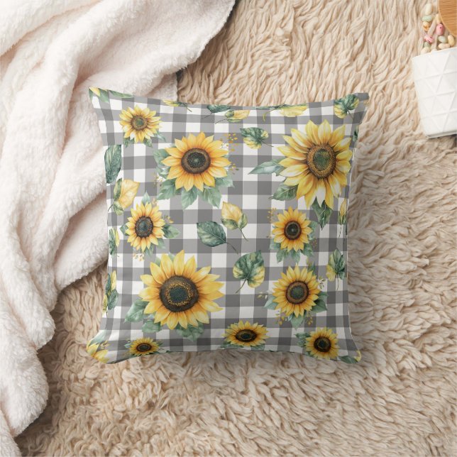 Zonnebloem en Gingham Rustieke Boerderijstijl  Kussen (Deken)
