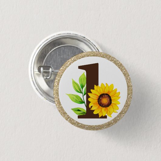 Zonnebloem en goud één babymeisje, eerste verjaard ronde button 3,2 cm (Voorkant /achterkant)